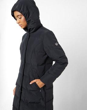 Quilted Long Caban Coat with Crest Logo