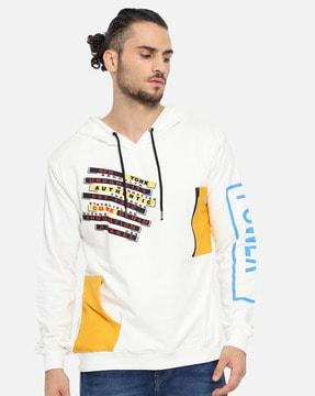 Typographic Print Hoodie with Patch Pocket
