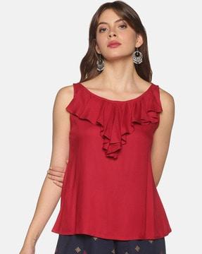 Sleeveless Top with Ruffles Accent