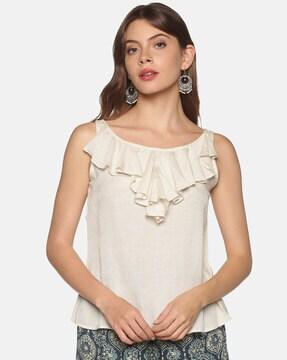 Sleeveless Top with Ruffles Accent