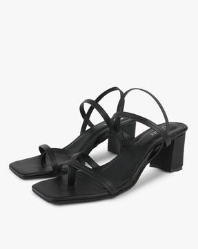 Strappy Toe-Ring Slingback Chunky Heeled Sandals