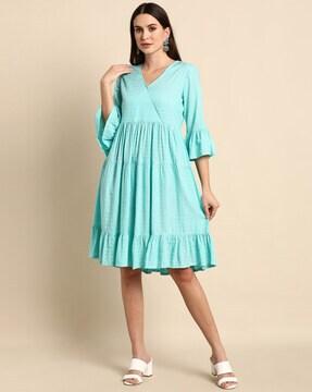 Checked Bell Sleeves  Dress