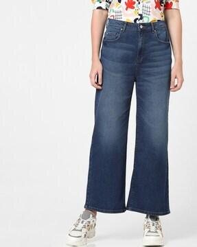 Light-Wash Wide-Leg Jeans with Whiskers