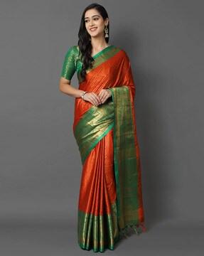 Floral Pattern Traditional Saree with Tassels