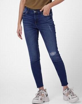 Distressed Slim Fit Jeans with Whiskers