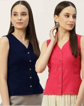 Pack of 2 Solid Front Open Blouse