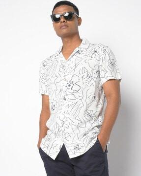 Floral Print Slim Shirt with Notched Lapel Collar