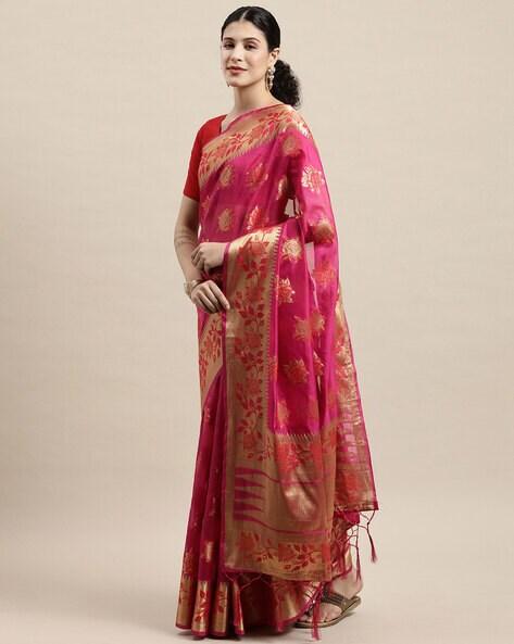 Silk Blend Traditional Saree with Blouse Piece