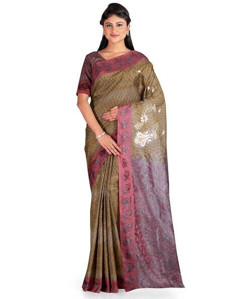 Embroidered Traditional Saree with Contrast Border