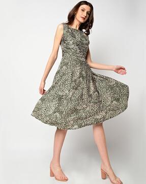 Printed Fit & Flare Round-Neck Dress
