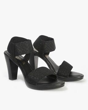 Textured Ankle-Strap Chunky-Heeled Sandals