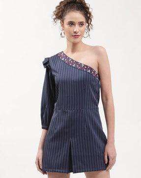 Striped Playsuit with Peasant Sleeves