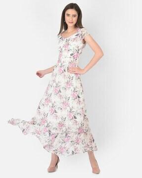 Floral Print Layered A-line Dress
