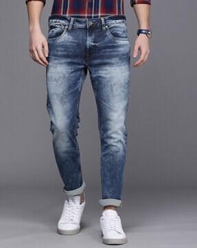 Mid-Rise Skinny Jeans with Whiskers