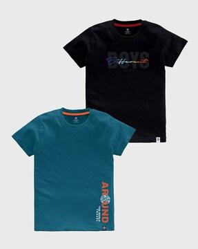 Pack Of 2 Typographic Print Crew-Neck T-shirt