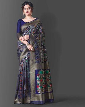 Traditional Saree with Floral Woven Motifs