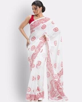 Cotton Blend Printed Saree with Blouse Piece