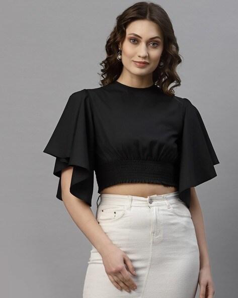 Crop Top with Ruffled Sleeves