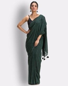 Printed Cotton Saree with Tassels