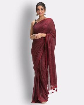 Printed Cotton Saree with Tassels