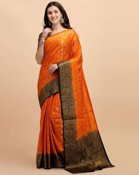 Woven Soft Silk Saree with Contrast Border