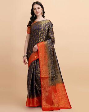 Woven Soft Silk Saree with Contrast Border