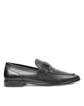 Panelled Slip-On Loafers with Metal Accent