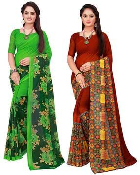 Pack of 2 printed Sarees with Blouse Pieces