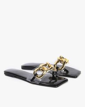 Flat Sandals with Metal Accent