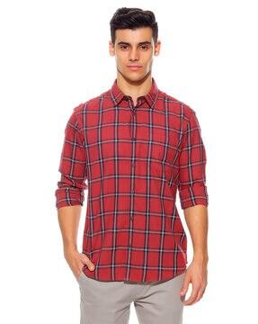 Windowpane Checked Shirt with Patch Pocket