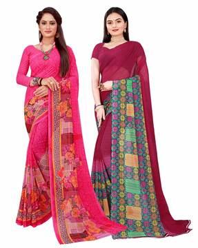 Pack of 2 Printed Sarees with Blouse Pieces