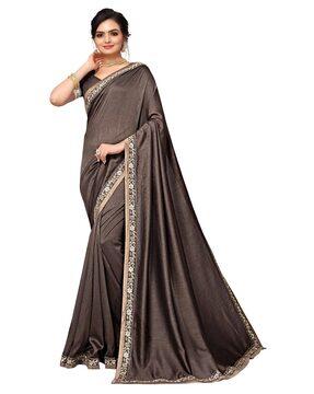 Embroidered Border Work Saree with Blouse Piece