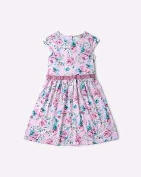 Floral Print A-line Dress with Tie-Up
