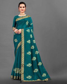 Embroidered Silk Saree with Lace Border