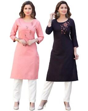 Pack of 2 Straight Kurta with 3/4th Sleeves