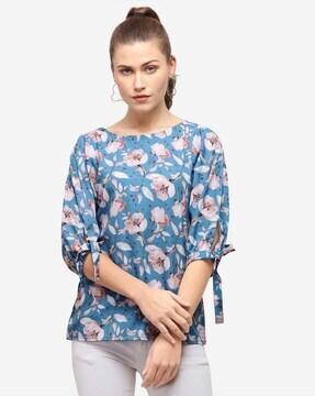 Floral Print Extended Sleeves Tunic