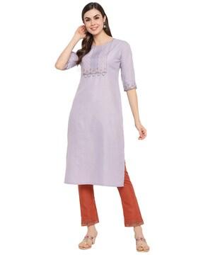 Straight Kurta Suit Set with Embroidery