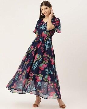 Floral Print Fit and Flare Maxi Dress