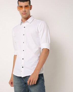 Cotton Shirt with Spread Collar