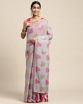 Floral Print Banarasi Silk Saree with Blouse Piece