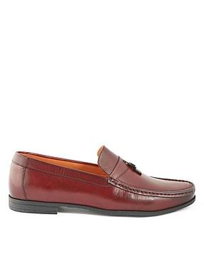 Panelled Slip-On Loafers with Metal Accent