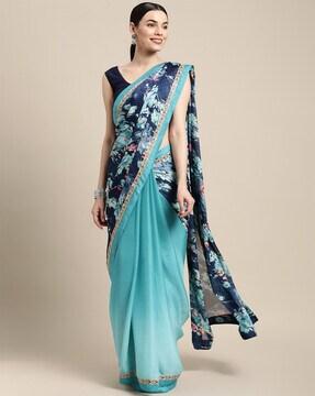 Floral Print Georgette Saree with Blouse Piece