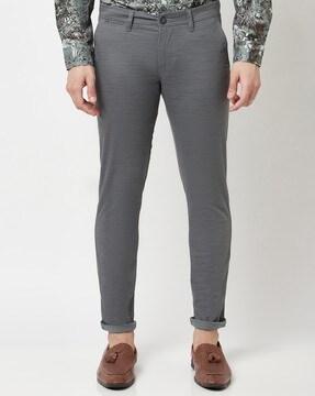 Solid Relaxed Fit Ankle-Length Trousers