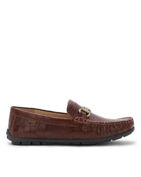 Genuine Leather Loafers with Metal Accent