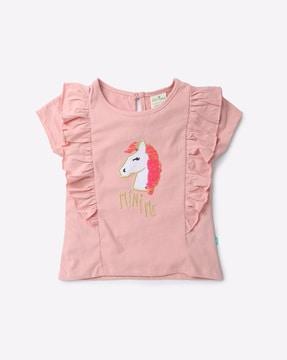 Embroidered T-shirt with Ruffled Accent