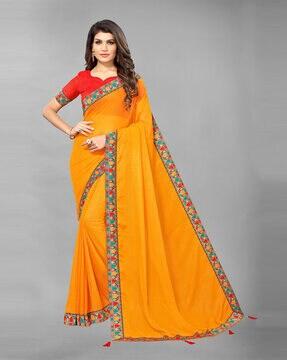 Solid Saree with Lace Border