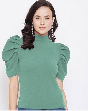 Elbow-Length Regular Top with Puff Sleeve