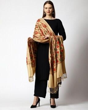 Floral Embroidered Shawl with Tassels
