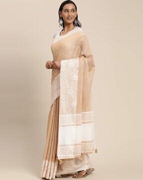 Woven Linen Saree with Blouse Piece
