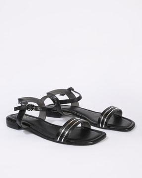 Square-Toe Sandals with Ankle Strap